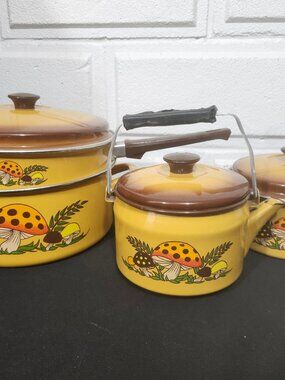 Vintage Sears Roebuck Merry Mushroom Pots, Pans and Kettle
